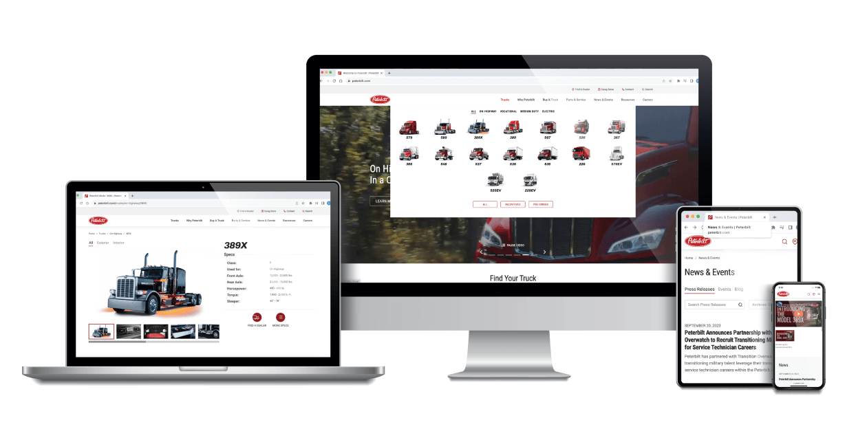 images of peterbilt site on multiple devices