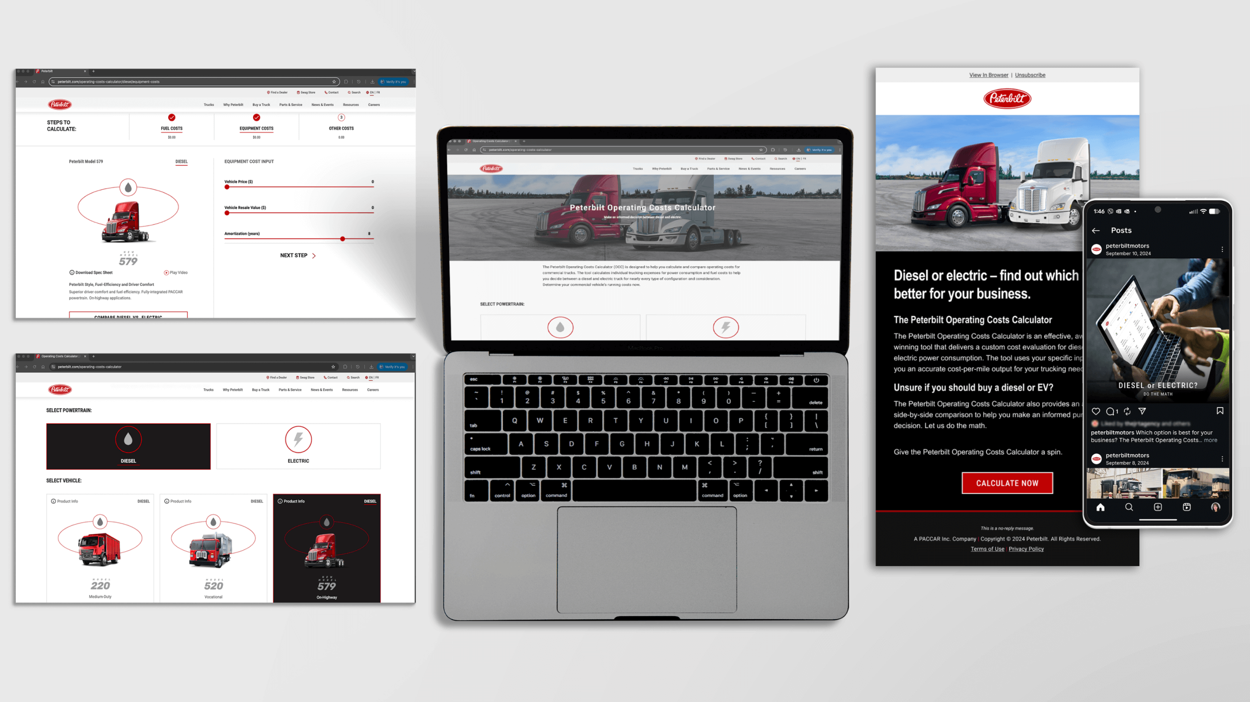 A collection of mobile and desktop examples are shown of online cost calculator tools.