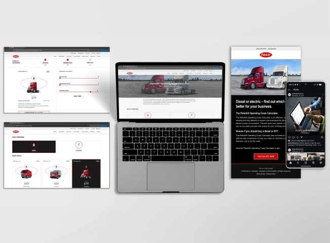 A collection of mobile and desktop examples are shown of online cost calculator tools.